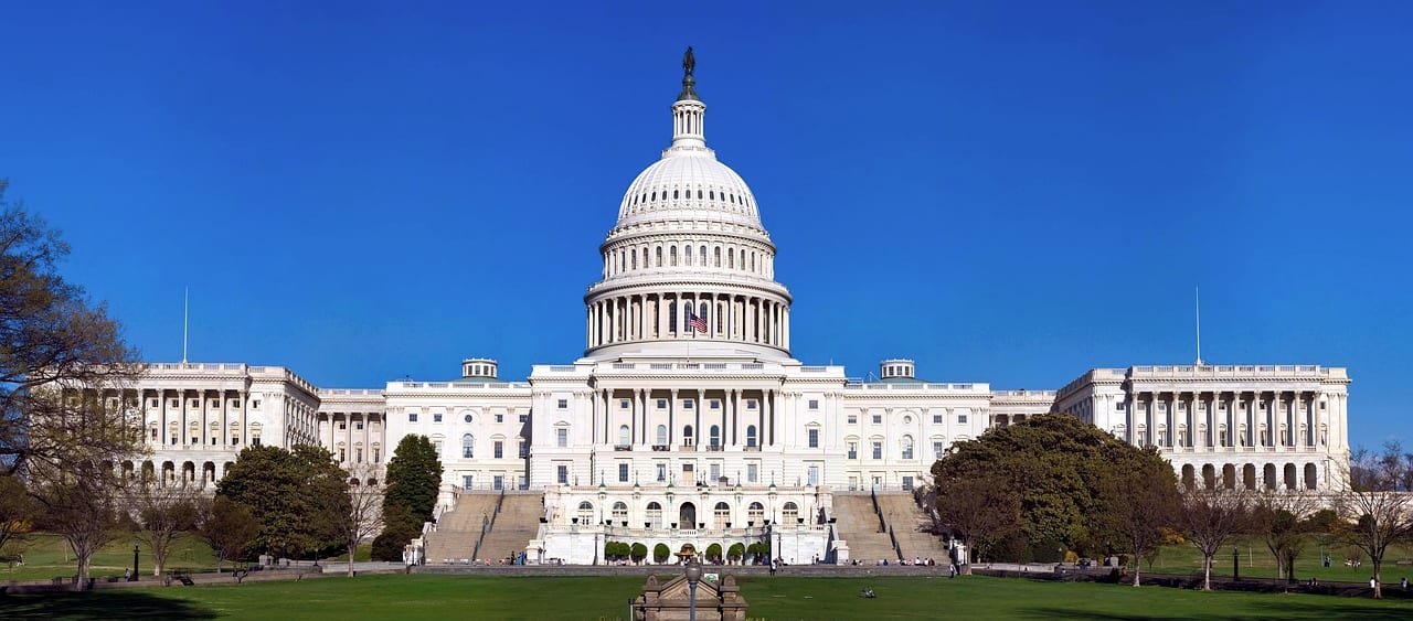 The west front of the United States Capitol in clear light